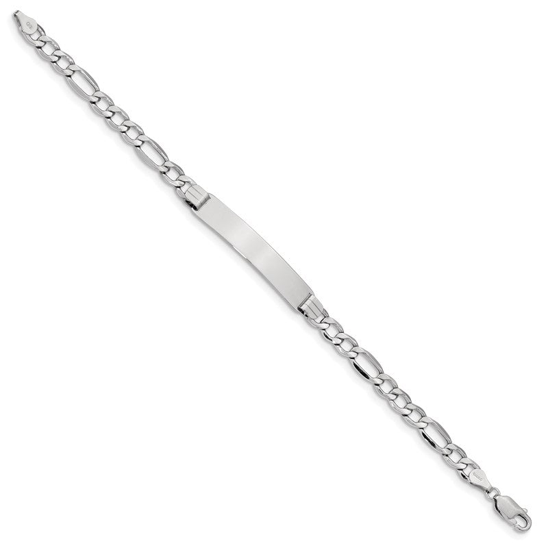 14K White Gold Polished Semi-Solid Chain/Solid Plate Figaro Link 33.5x6.5mm Plate 7 inch ID Bracelet DCID108W