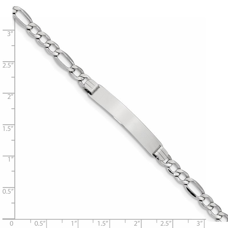 14K White Gold Polished Semi-Solid Chain/Solid Plate Figaro Link 33.5x6.5mm Plate 7 inch ID Bracelet DCID108W