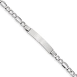 14K White Gold Polished Semi-Solid Chain/Solid Plate Figaro Link 33.5x6.5mm Plate 7 inch ID Bracelet DCID108W