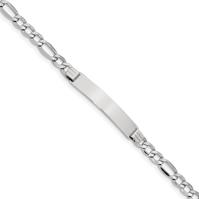 14K White Gold Polished Semi-Solid Chain/Solid Plate Figaro Link 33.5x6.5mm Plate 7 inch ID Bracelet DCID108W
