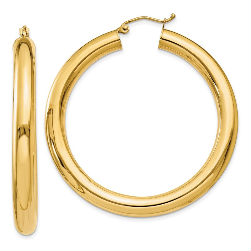 14k 5x45mm Polished Lightweight Tube Hoop Earrings T960L