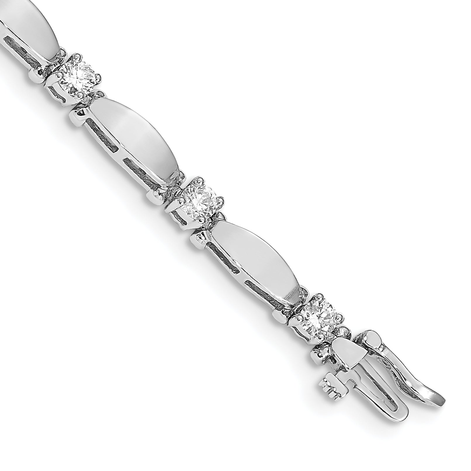 14k White Gold Complete 1.87 carat Round A Diamond Curved Bar Link 7 inch Tennis Bracelet X2362WA