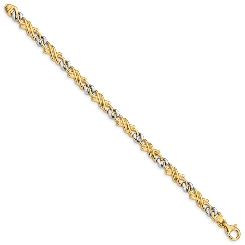 14K Two-tone 18 inch 6mm Hand Polished Fancy Link with Fancy Lobster Clasp Chain LK223