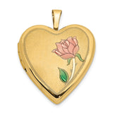 14K Pink and Green Enamel Rose 20mm Heart Locket XL604