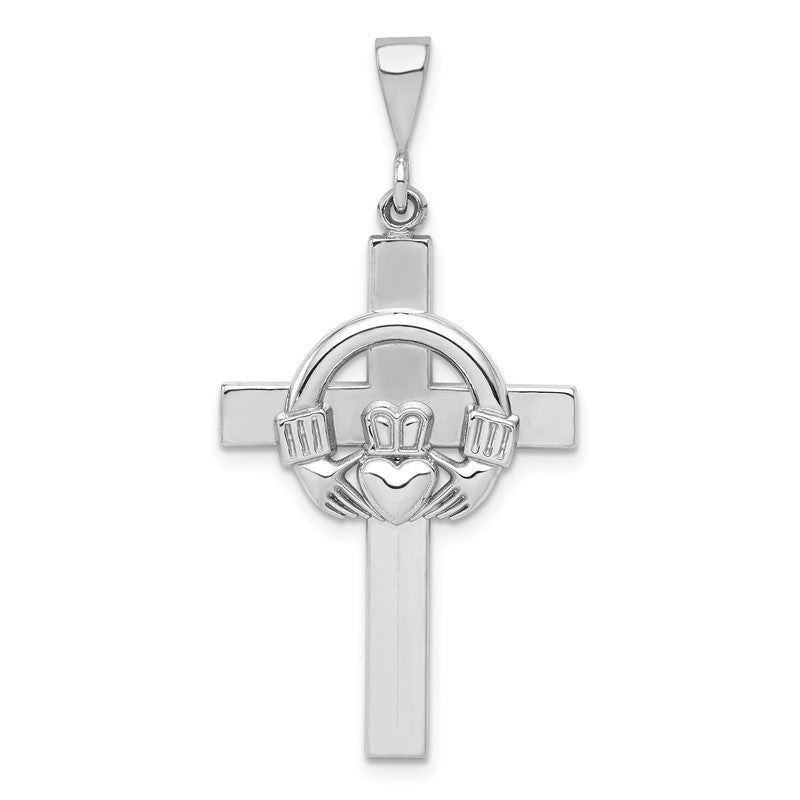 14k White Gold Claddagh Cross Pendant K459