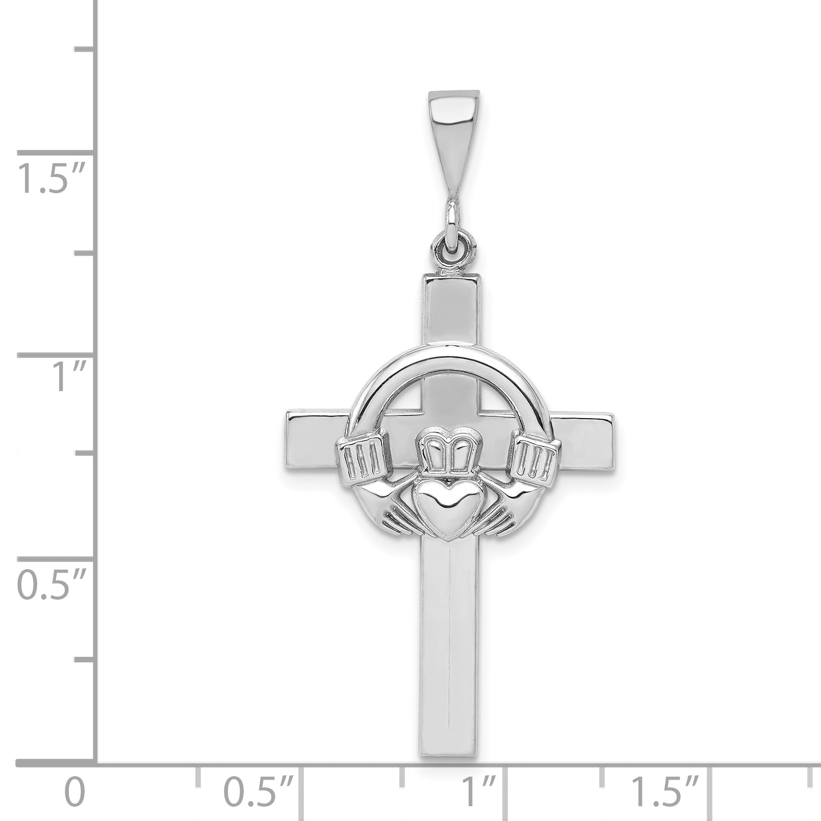14k White Gold Claddagh Cross Pendant K459