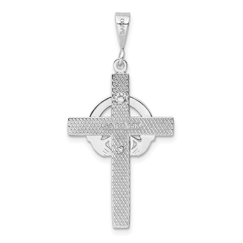 14k White Gold Claddagh Cross Pendant K459