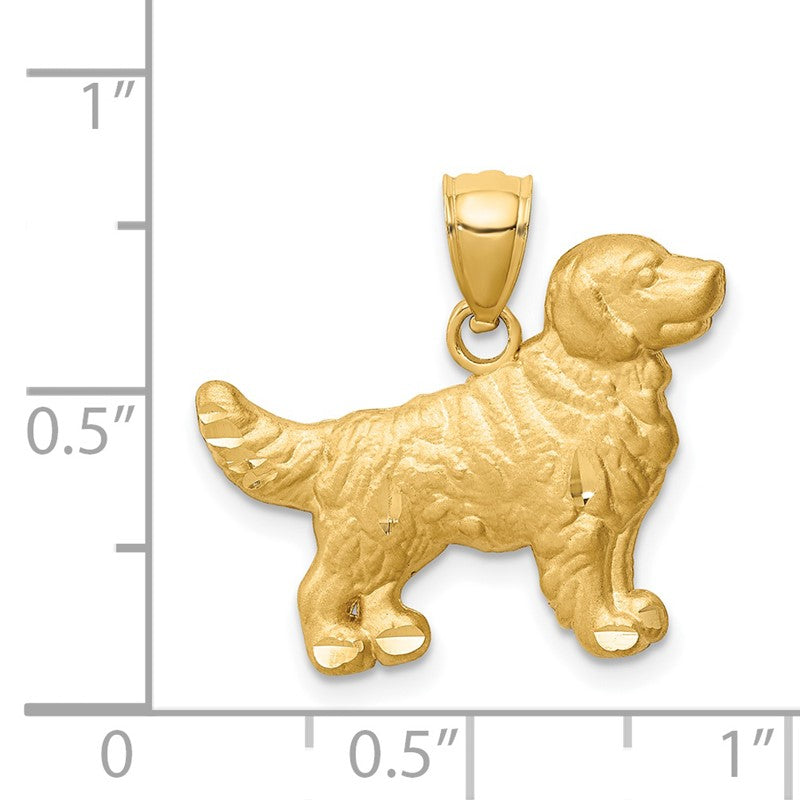 14K Satin Diamond-cut Golden Retriever Dog Pendant C4733