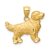 14K Satin Diamond-cut Golden Retriever Dog Pendant C4733