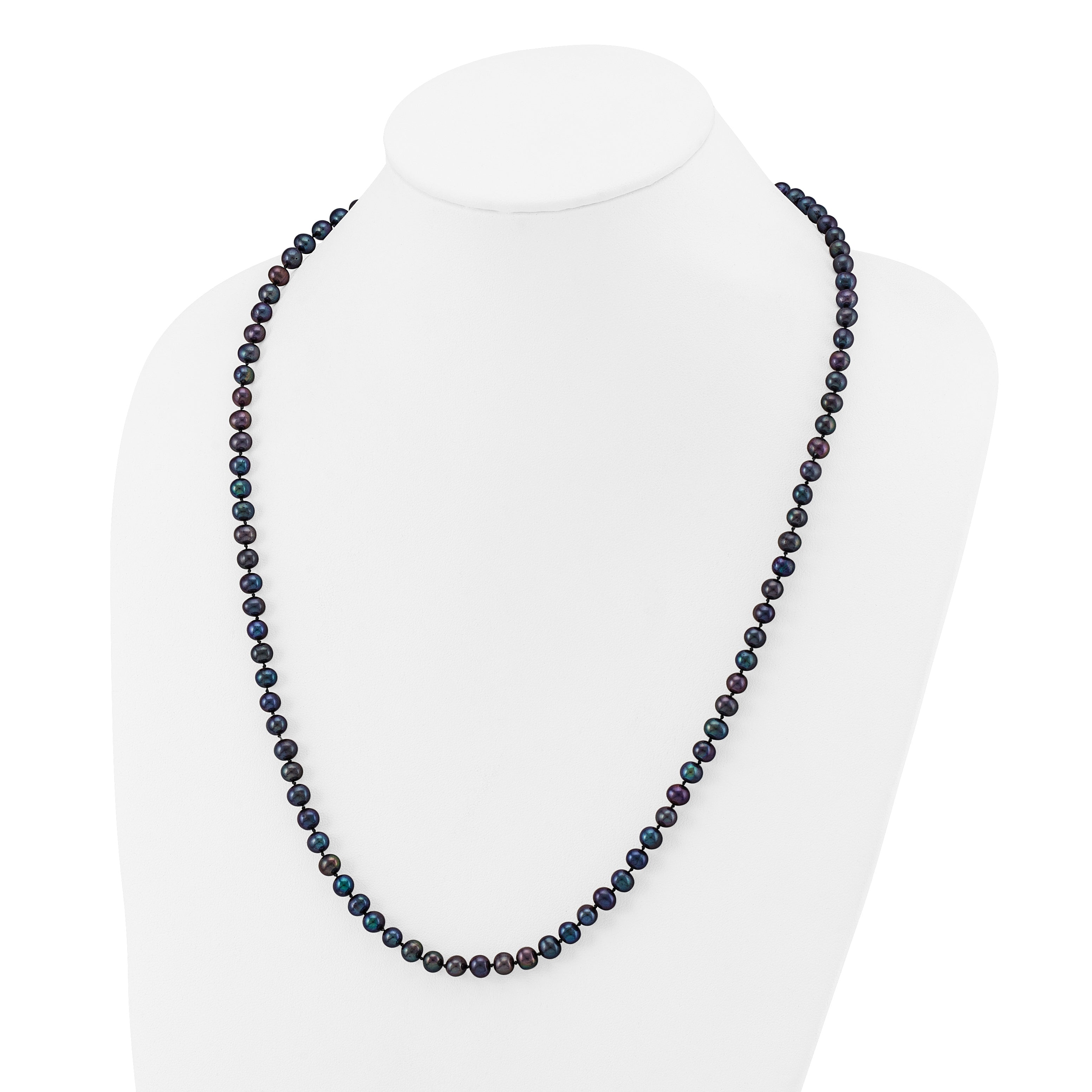 14k 5-6mm Black Near-Round Freshwater Cultured Pearl 16 inch Necklace BPN050
