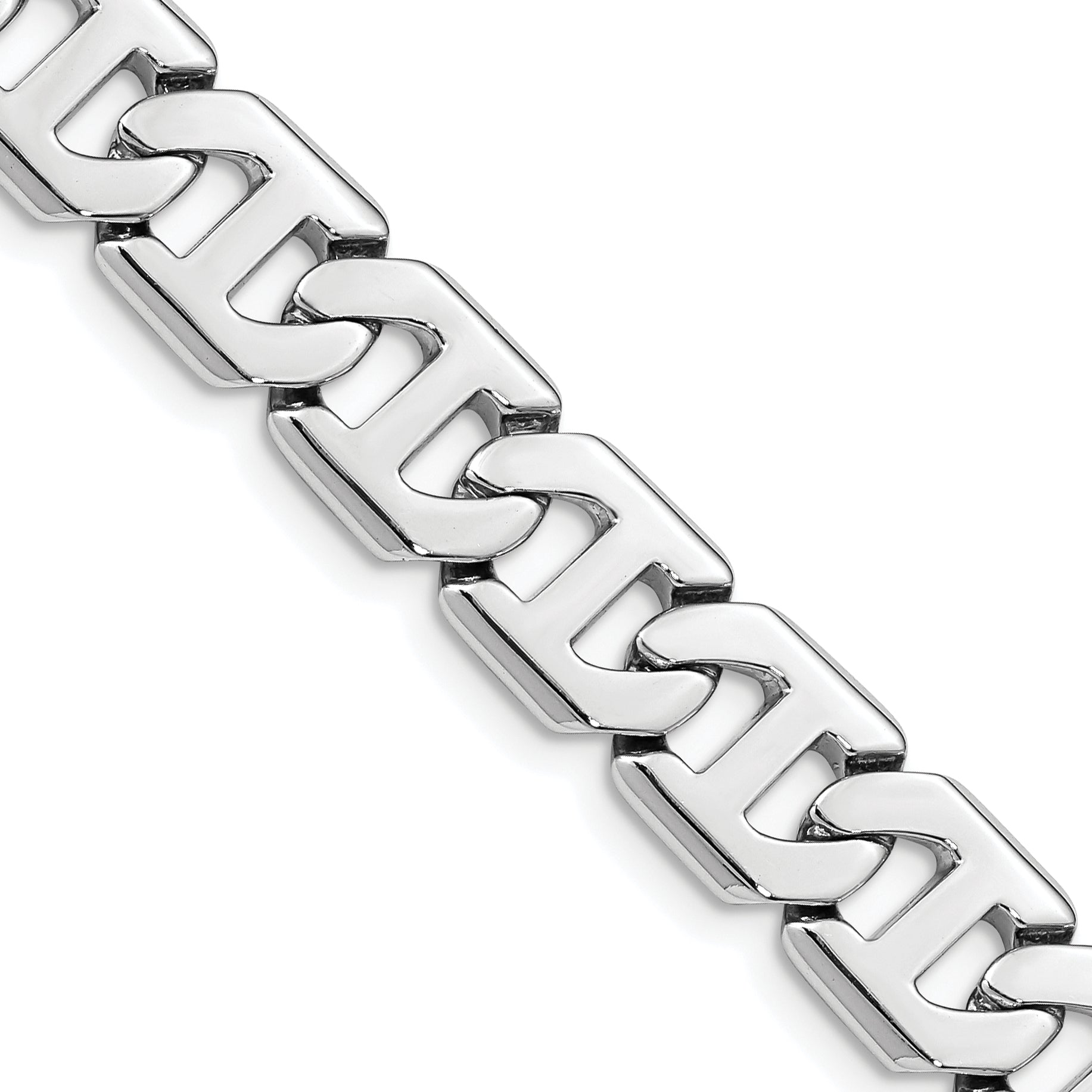 14K White Gold 20 inch 10.2mm Hand Polished Fancy Link with Box Catch Clasp Chain WLK190