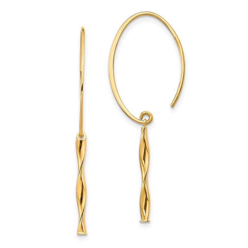 14K Twisted Bar Dangle Wire Earrings TH985