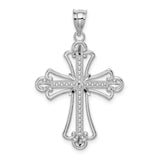 14K White Gold Polished Diamond-cut Textured Cross Pendant D4648