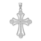 14K White Gold Polished Diamond-cut Textured Cross Pendant D4648