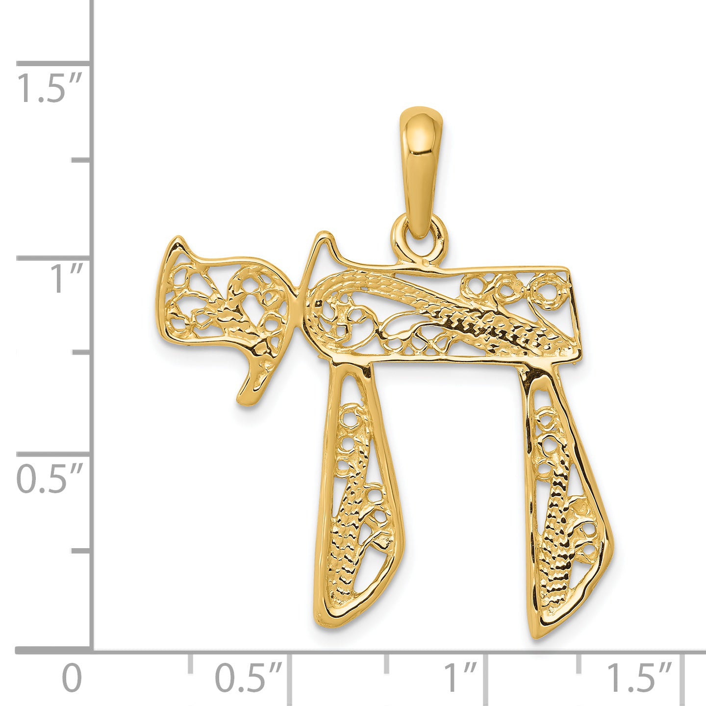 14k Large Filigree Chai Pendant D1703