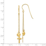 14K Ropa Chain Puffed Heart and Diamond-Cut Cross Dangle French Hook Earrings H1088