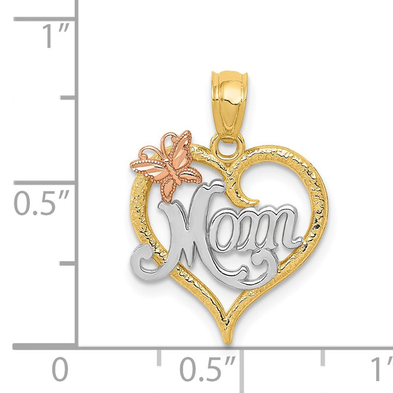 14k Two-tone with White Rhodium MOM with Butterfly Heart Pendant K2659