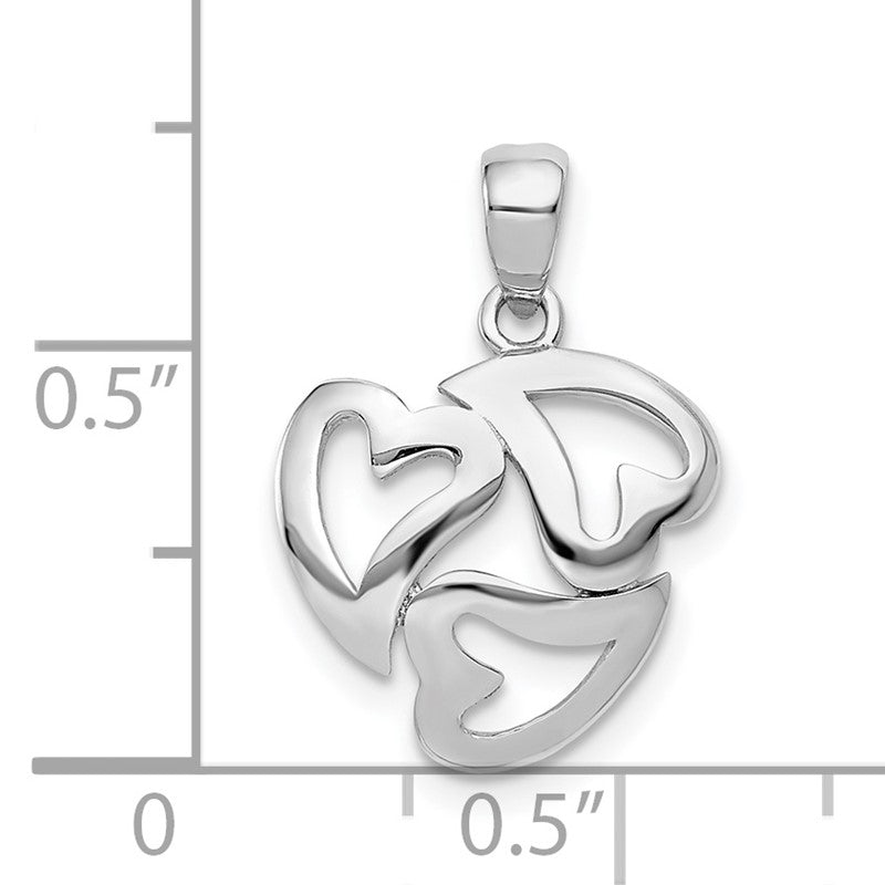 14k White Gold Polished Cut-out 3-Heart Pendant K5857