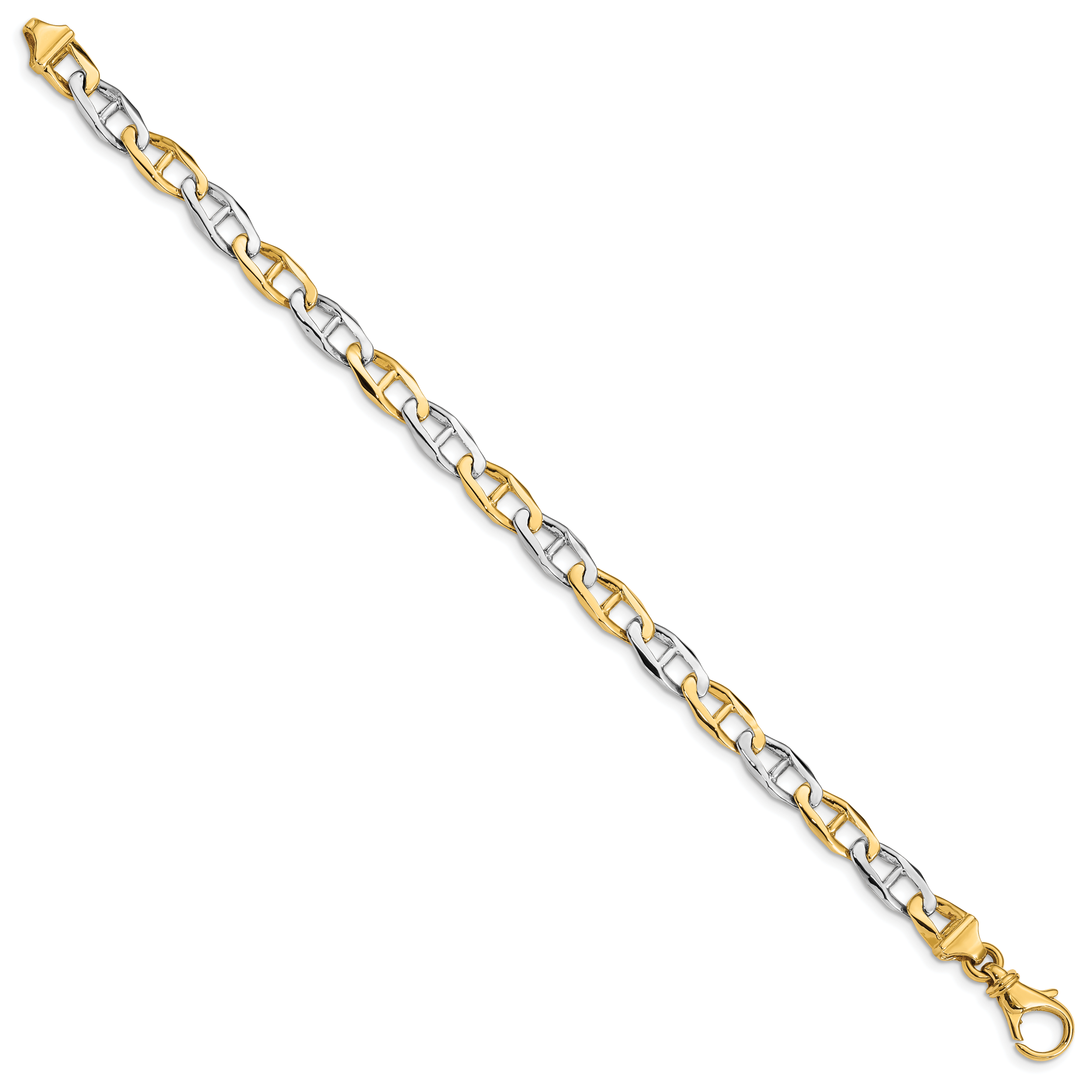 14K Two-tone 18 inch 6.5mm Hand Polished Fancy Link with Fancy Lobster Clasp Chain LK504