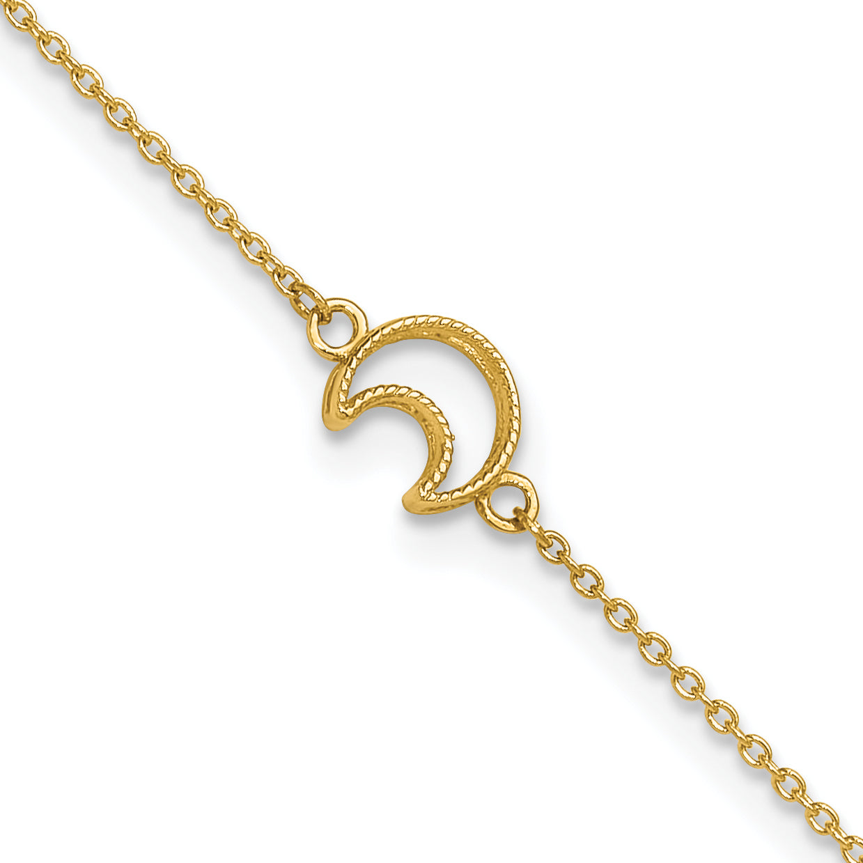 14K Textured and Polished Crescent Moon 9 inch Plus 1 inch Extender - Total 10 inch Anklet ANK274