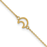 14K Textured and Polished Crescent Moon 9 inch Plus 1 inch Extender - Total 10 inch Anklet ANK274