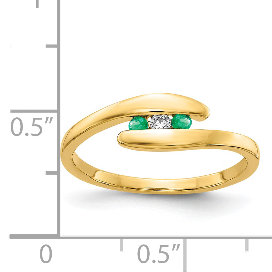 14k Emerald and Diamond 3-stone Bypass Ring RM5742