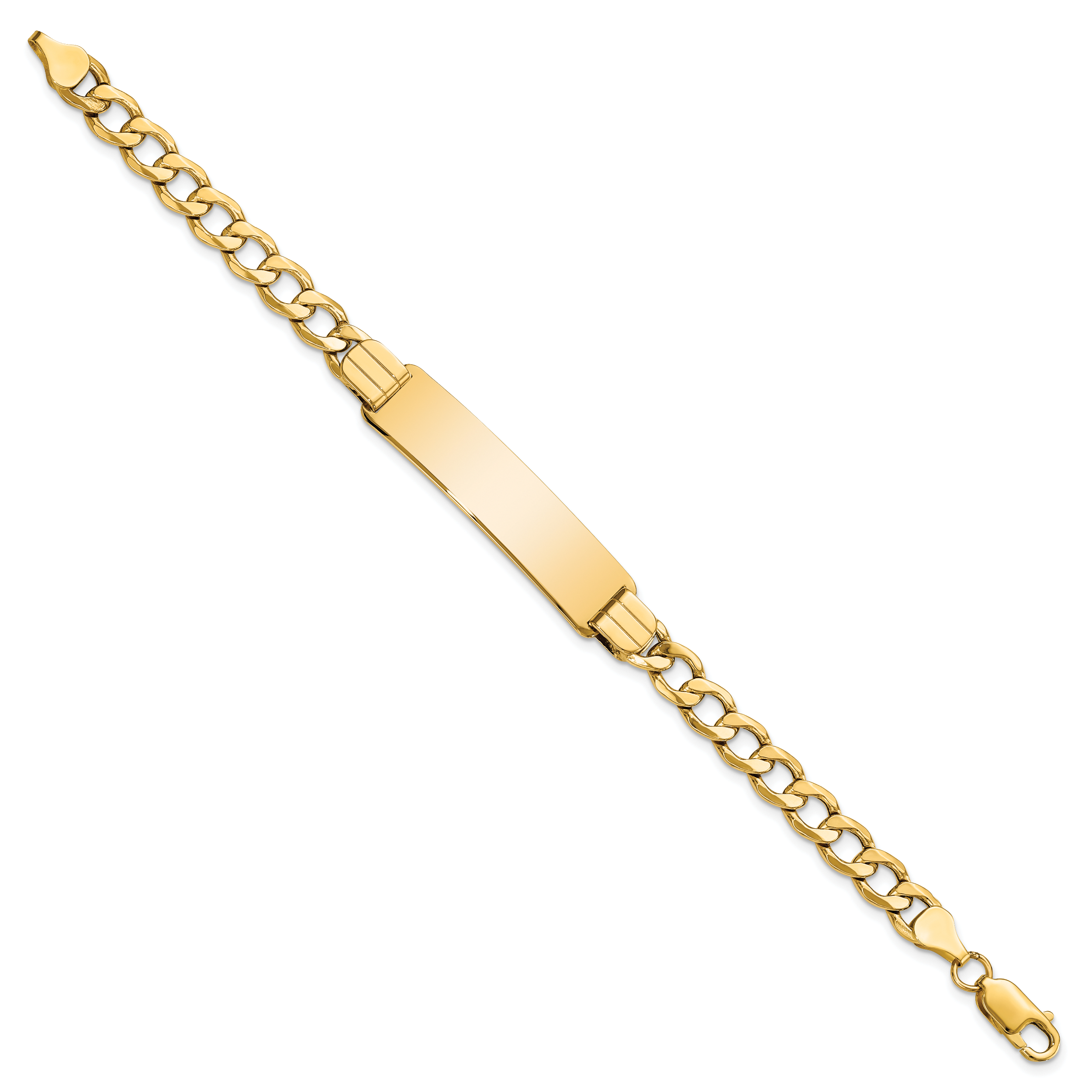 14k Polished Semi-Solid Chain/Solid Plate Curb Link 37.5x10mm Plate 7 inch ID Bracelet DCID142
