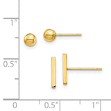 14K Set of Two Pair Bar and 3mm Ball Post Earrings YE1874