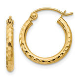 14k 2x15mm Diamond-cut Round Tube Hoop Earrings TC234