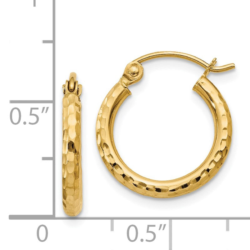 14k 2x15mm Diamond-cut Round Tube Hoop Earrings TC234