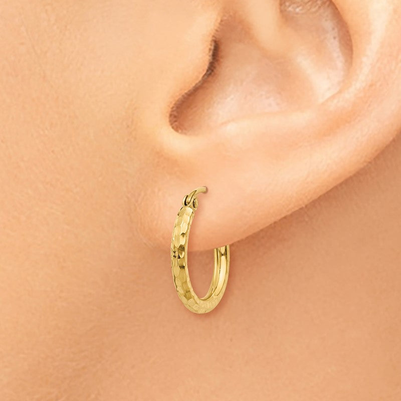 14k 2x15mm Diamond-cut Round Tube Hoop Earrings TC234
