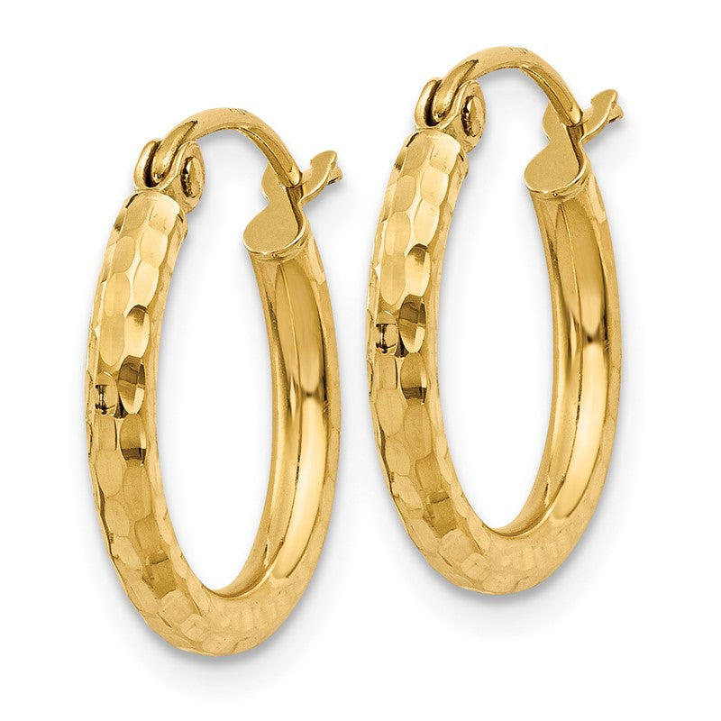 14k 2x15mm Diamond-cut Round Tube Hoop Earrings TC234