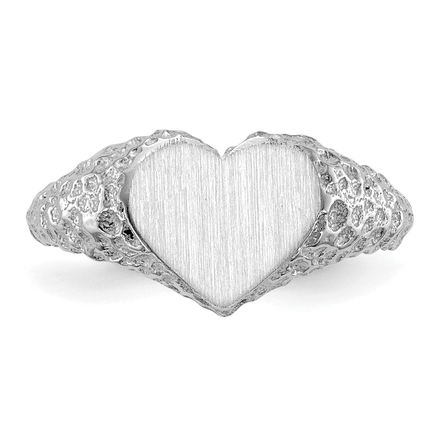 14k White Gold 8.0x9.0mm Open Back Heart Signet Ring RS594