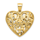 14K Polished Diamond-cut Filigree 3-D Heart Pendant C205