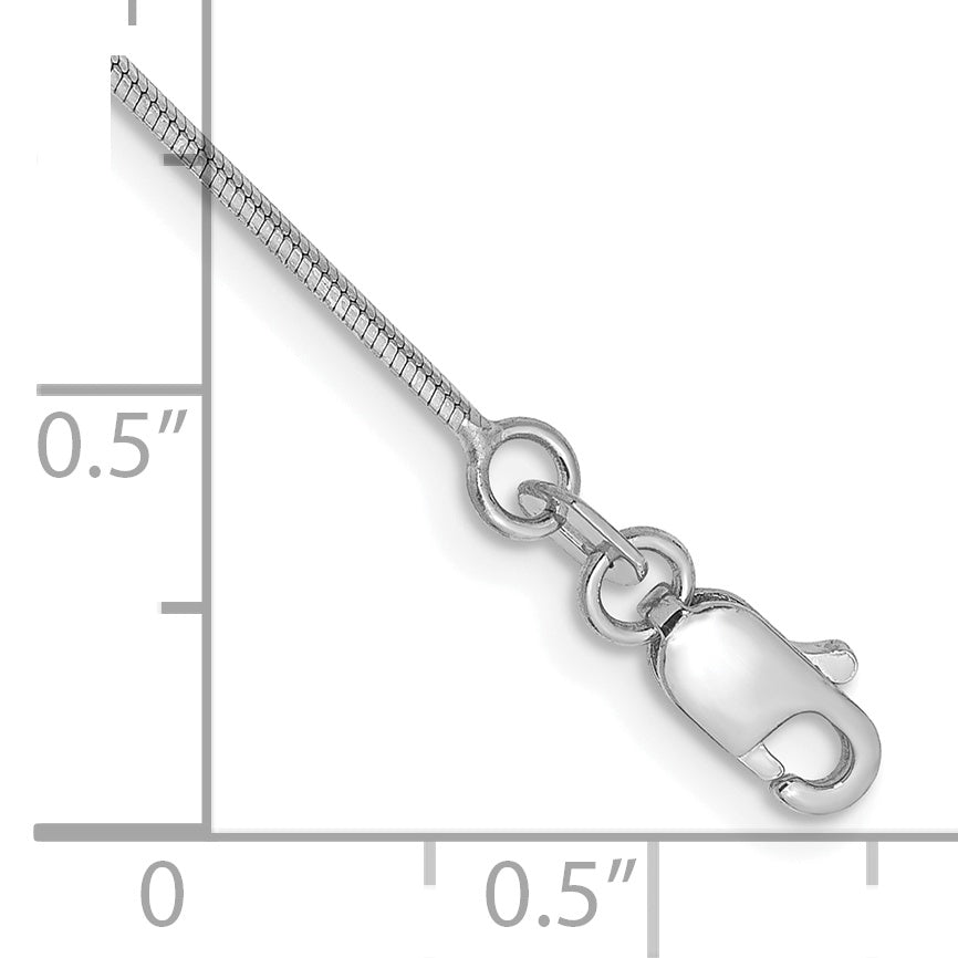 14K White Gold 10 inch 1mm Octagonal Snake with Lobster Clasp Anklet WOS100