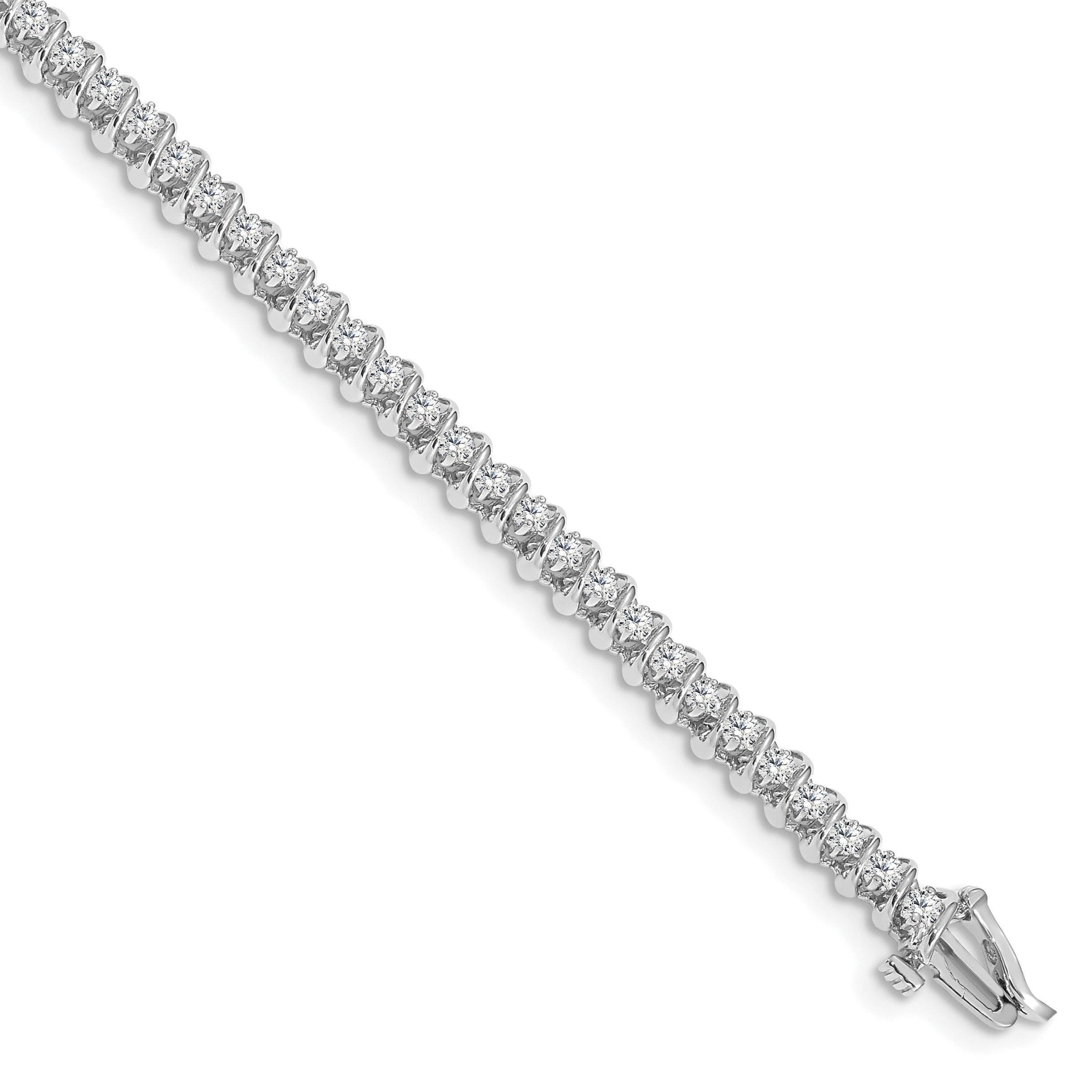 14k White Gold Complete 0.93 carat Round AAA Diamond Fancy Spiral 7 inch Tennis Bracelet X2000WAAA