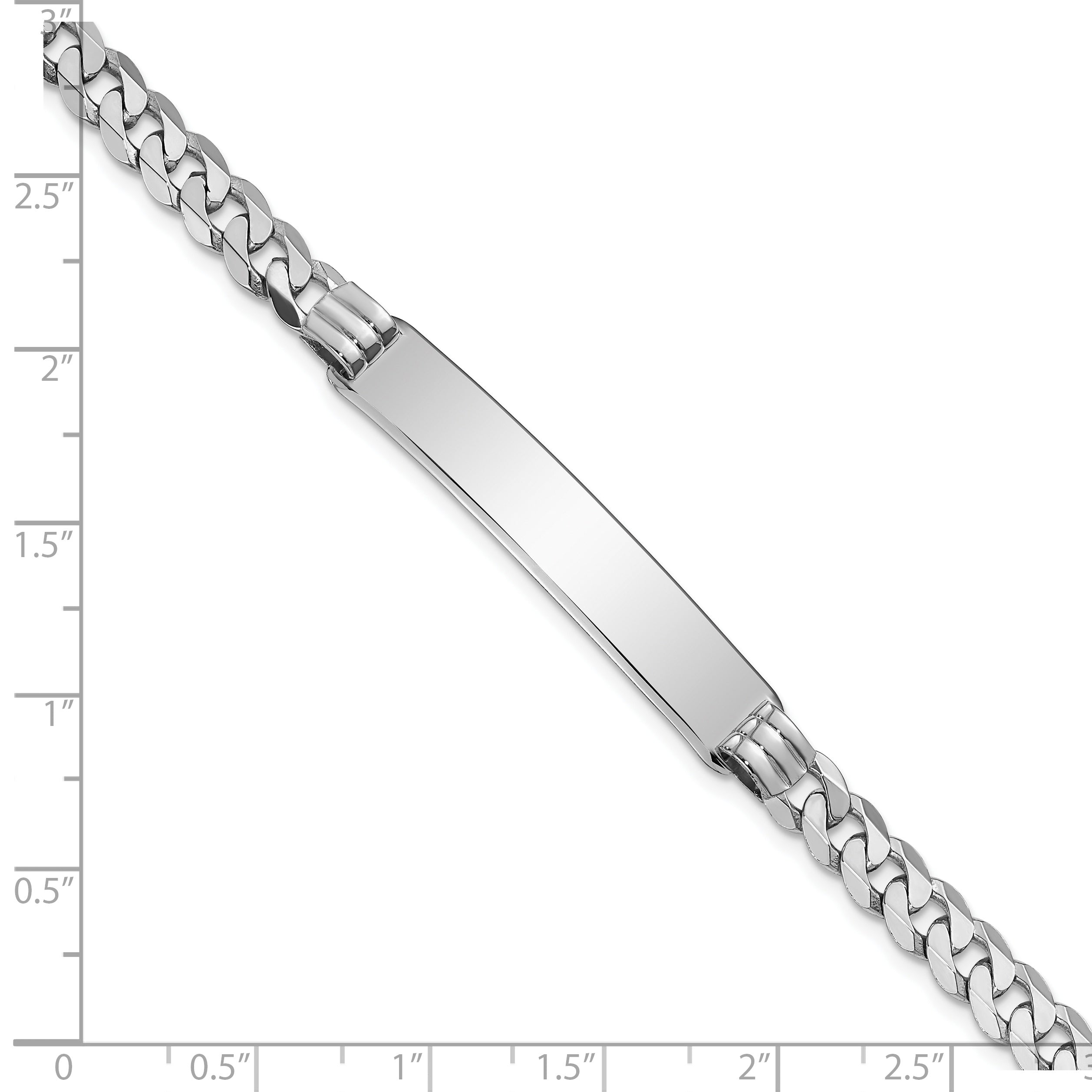 14k White Gold Polished Solid Chain/Solid Plate Flat Curb Link 38.5x7.5mm Plate 7 inch ID Bracelet LID64W