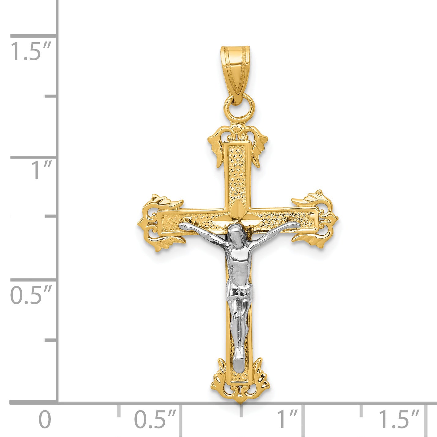 14K Two-tone Diamond-cut Crucifix Pendant D3637