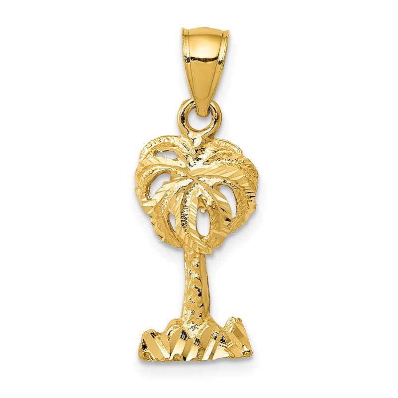 14k Polished Diamond-cut Palm Tree Pendant K6078