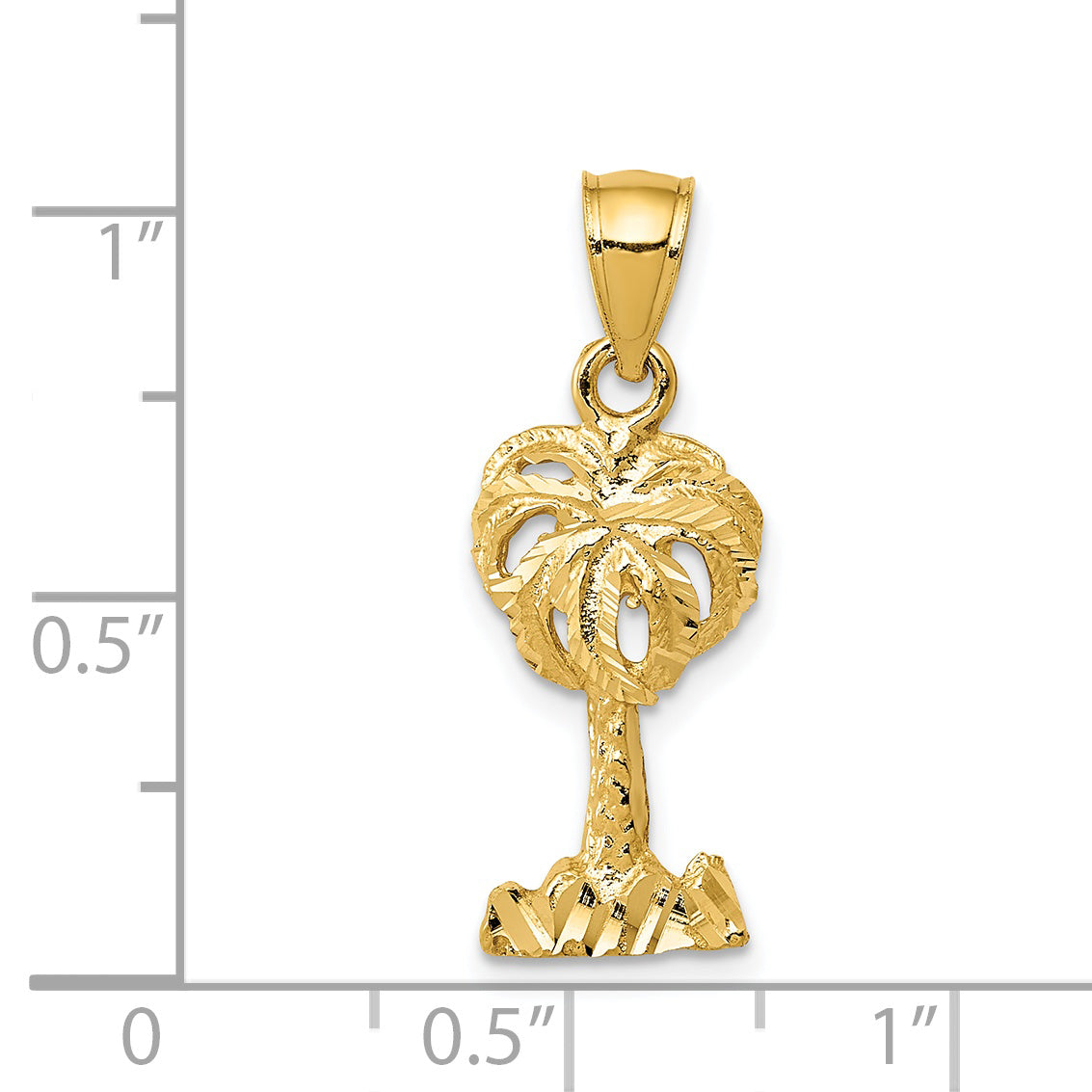14k Polished Diamond-cut Palm Tree Pendant K6078