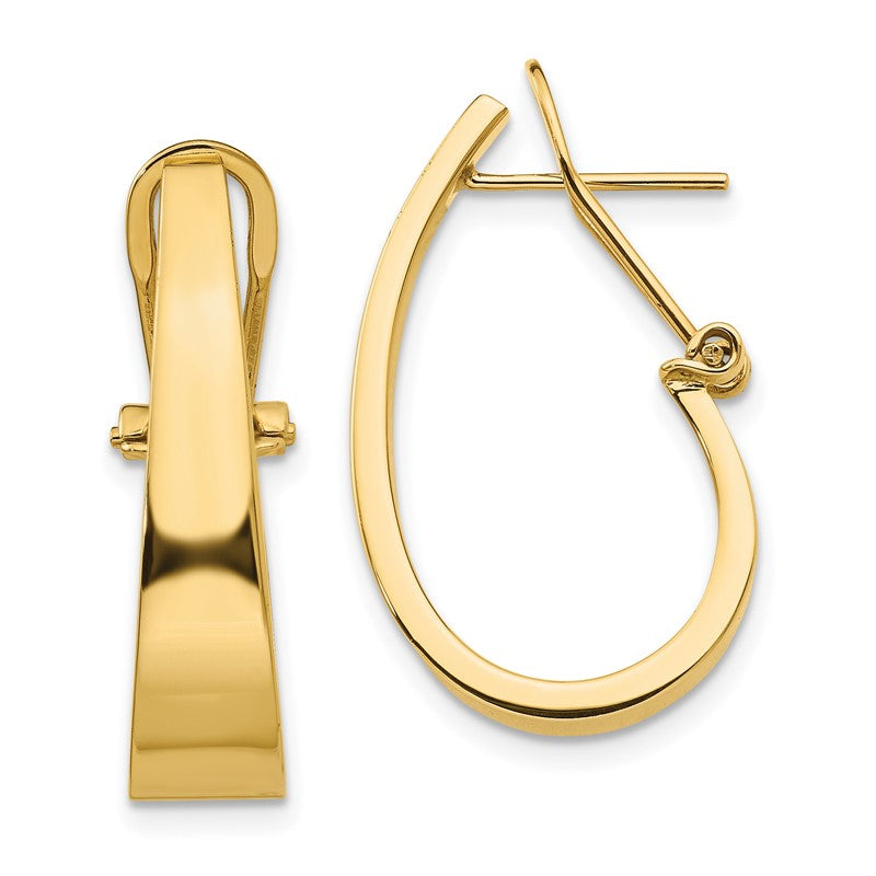 14k 6x22mm Polished Tapered J-Hoop Omega Back Post Earrings XY608