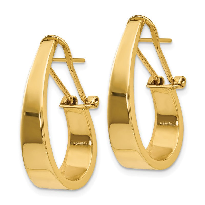 14k 6x22mm Polished Tapered J-Hoop Omega Back Post Earrings XY608