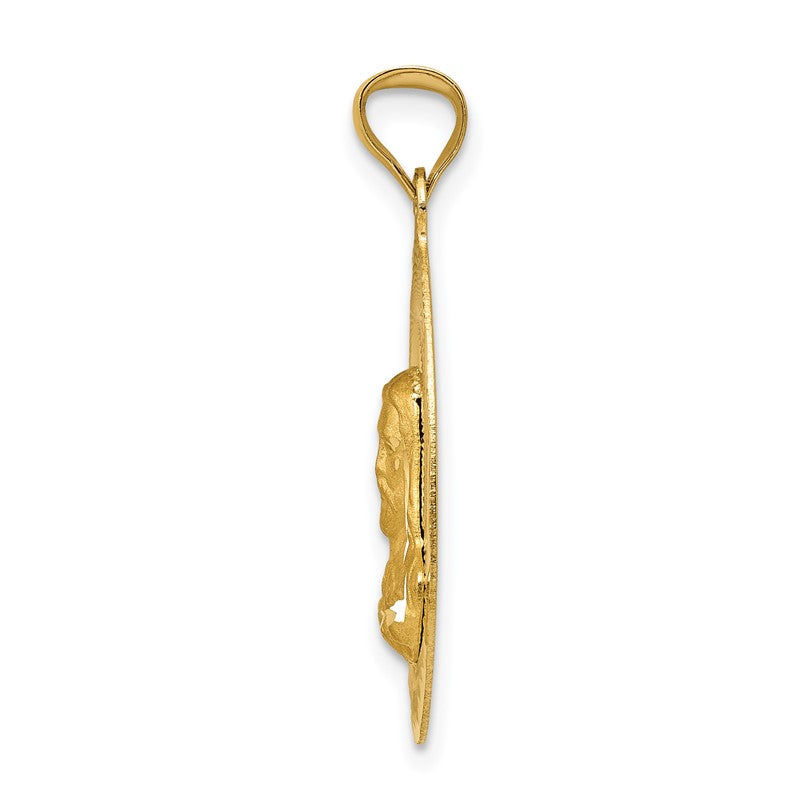 14K Polished Diamond-cut Solid Sagrado Corazon de Jesus Oval Pendant K5605