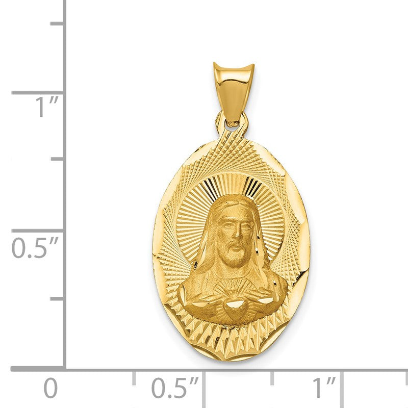 14K Polished Diamond-cut Solid Sagrado Corazon de Jesus Oval Pendant K5605