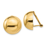 14k 16mm Polished Half Ball Omega Back Non-pierced Earrings H897