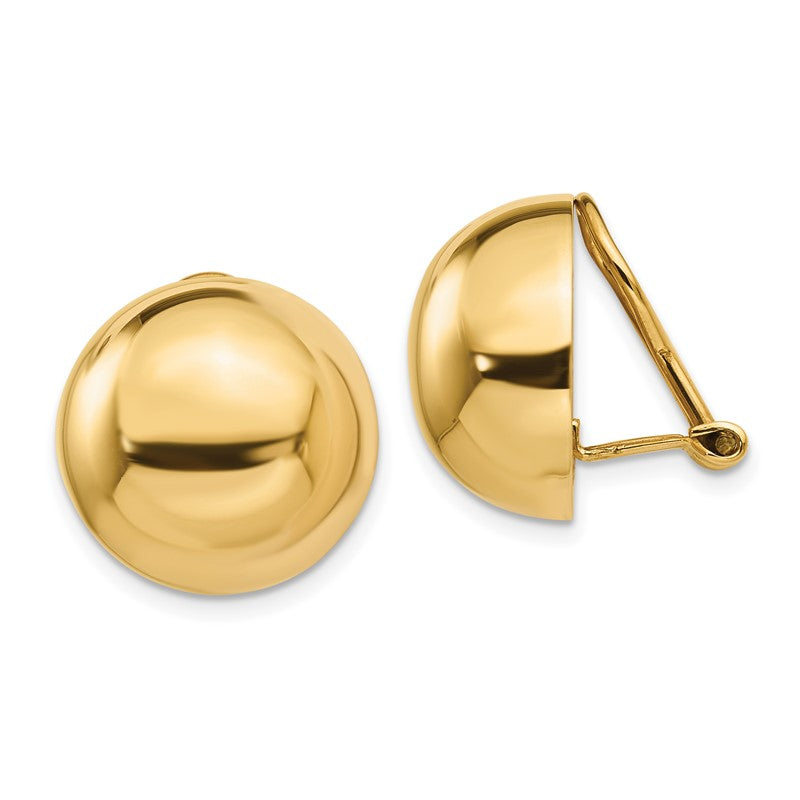 14k 16mm Polished Half Ball Omega Back Non-pierced Earrings H897