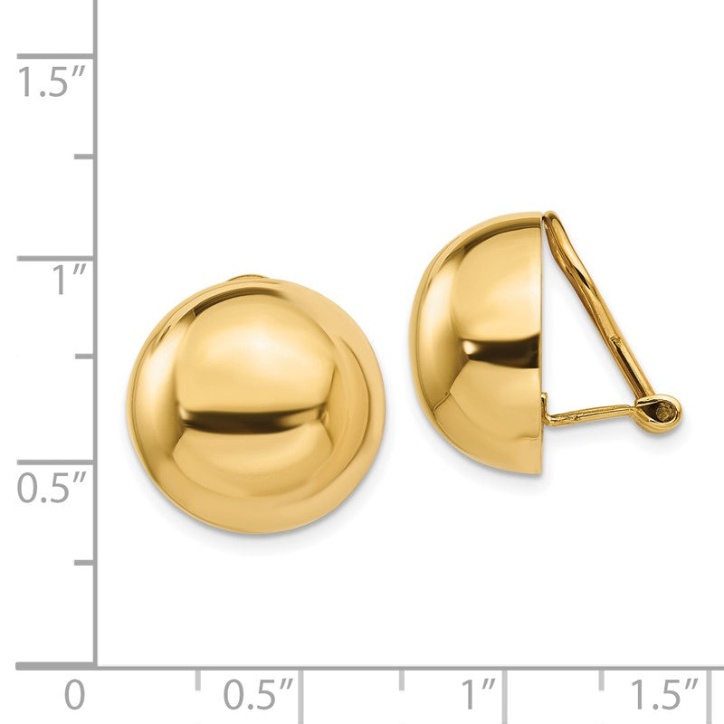 14k 16mm Polished Half Ball Omega Back Non-pierced Earrings H897