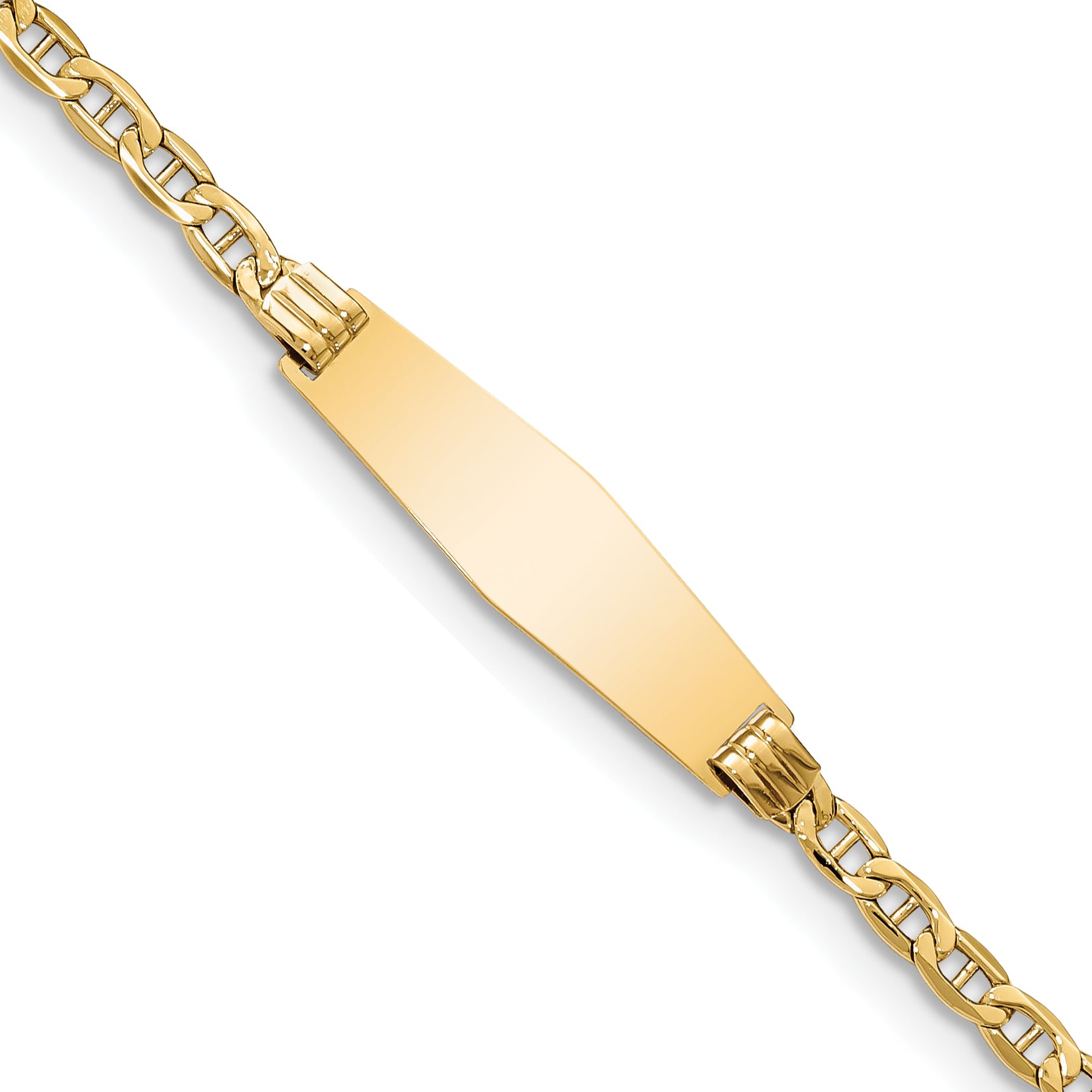 14k Polished Semi-Solid Chain/Solid Plate Anchor Link Soft Diamond Shape 25.5x7.8mm Plate 7 inch ID Bracelet DCID105C