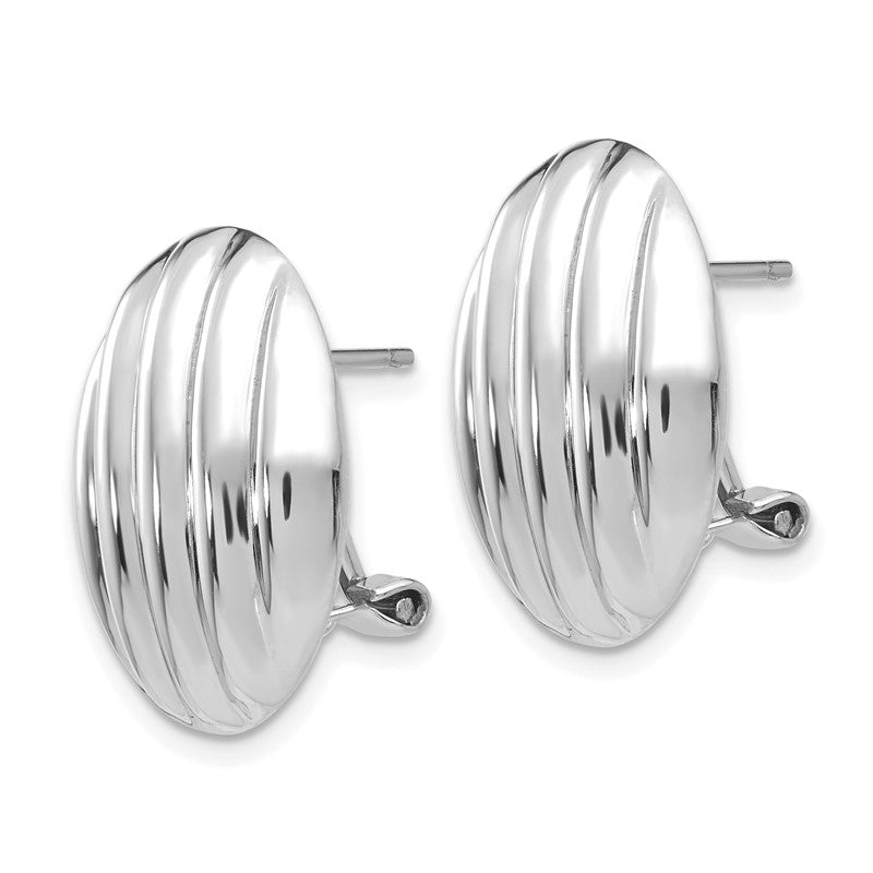 14k White Gold 14x19mm Oval Polished Fancy Ribbed Omega Back Post Earrings TM353