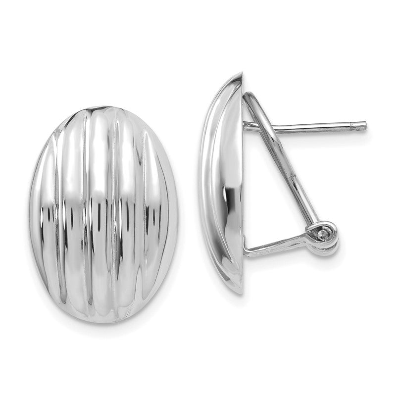 14k White Gold 14x19mm Oval Polished Fancy Ribbed Omega Back Post Earrings TM353